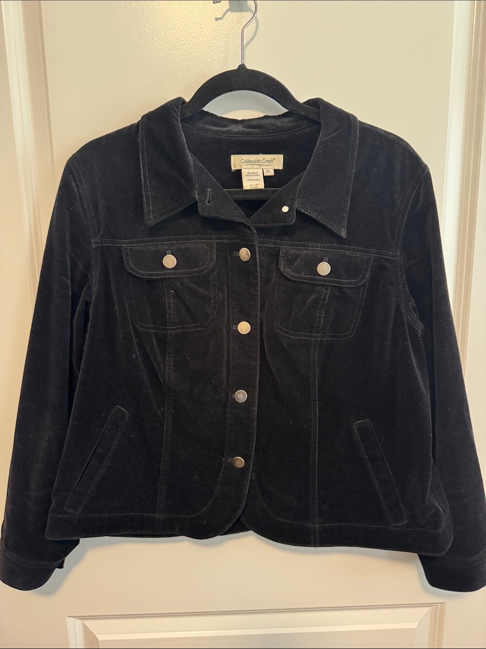 Coldwater Creek Black Suede feeling Jean Jacket. 100%cotton. petite L